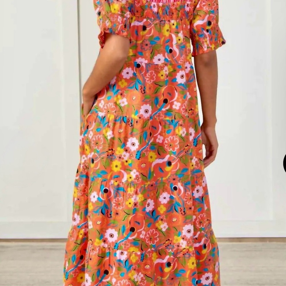 NWT Printfresh The Muse Dress Peach Cobbler Short Sleeve Midi Dress S - Picture 3 of 14